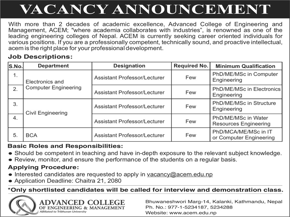 Vacancy Announcement for Various Positions