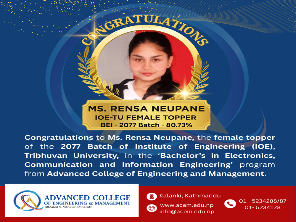 Rensa Neupane from ACEM Tops IOE 2077 Batch (Female Category)
