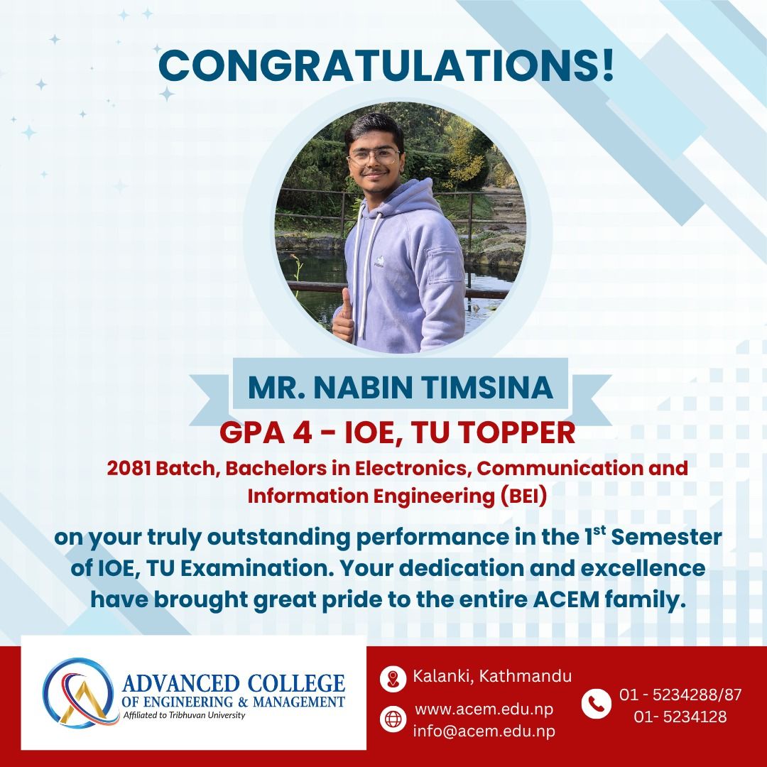 Congratulations on Achieving a Perfect 4.0 GPA – IOE, TU Topper from ACEM!